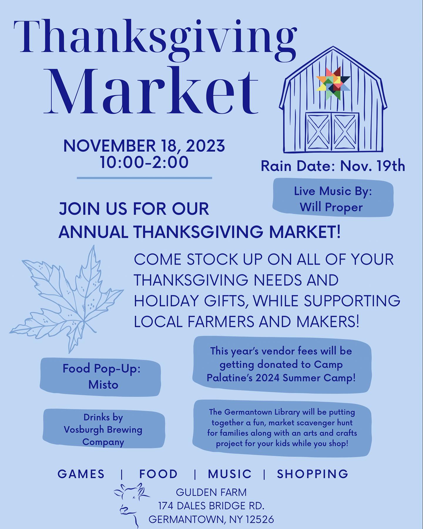 Save the date! Our annual Thanksgiving market is coming up on Saturday,  November 19 from 9am-1pm. Vendors will be selling extra special…