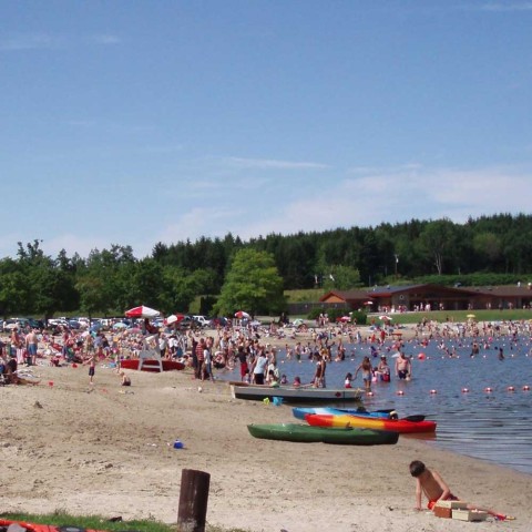 Taconic State Park beach filled with sunbathers